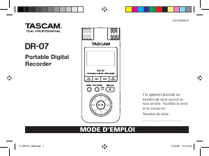 Mode d’emploi Tascam DR-07 Enregistreur numérique