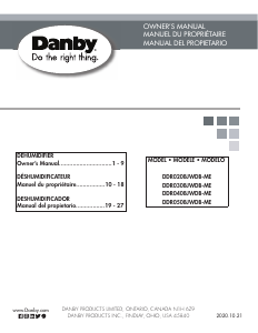 Mode d’emploi Danby DDR030BJWDB-ME Déshumidificateur