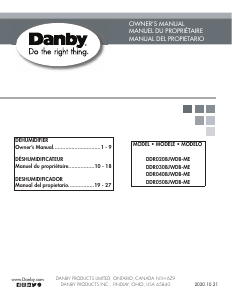 Handleiding Danby DDR020BJWDB-ME Luchtontvochtiger