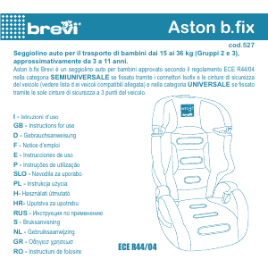 Manuale Brevi Aston b.fix Seggiolino per auto