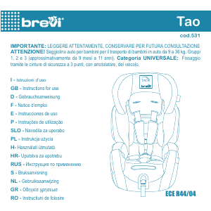 Manual Brevi Tao Car Seat
