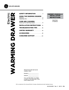 Manual GE PTW9000SNSS Warming Drawer