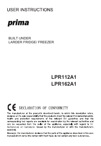 Manual Prima LPR112A1 Refrigerator