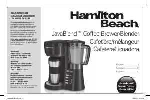 Mode d’emploi Hamilton Beach 40918 Javablend Cafetière