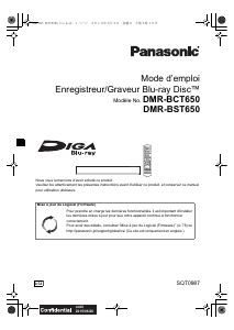 Mode d’emploi Panasonic DMR-BCT650EG Lecteur de blu-ray