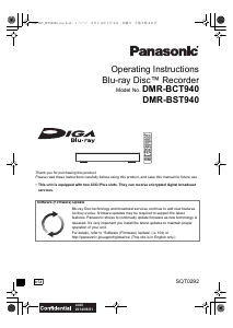 Manual Panasonic DMR-BCT940EG Blu-ray Player