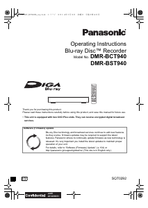 Manual Panasonic DMR-BST940EG Blu-ray Player