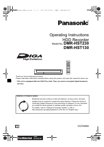 Manual Panasonic DMR-HST230 Blu-ray Player