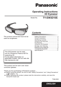 Handleiding Panasonic TY-EW3D10E 3D Bril
