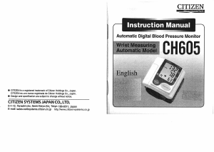 Manual Citizen CH-605 Blood Pressure Monitor