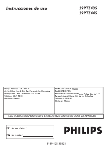 Manual de uso Philips 29PT5445 Televisor