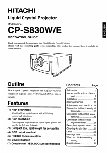 Handleiding Hitachi CPS830W Beamer