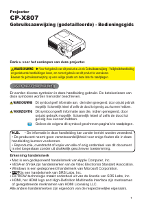 Handleiding Hitachi CP-X807W Beamer