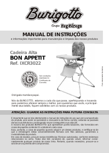 Manual Burigotto Bon Appetit Cadeira alta para bebé