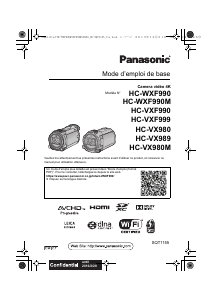 Mode d’emploi Panasonic HC-VX989 Caméscope