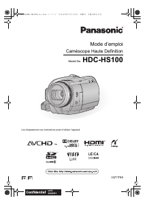 Mode d’emploi Panasonic HDC-HS100 Caméscope