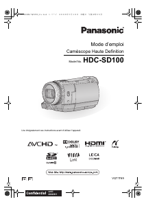 Mode d’emploi Panasonic HDC-SD100 Caméscope
