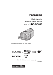 Mode d’emploi Panasonic HDC-SD600EG Caméscope