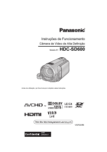 Manual Panasonic HDC-SD600EG Câmara de vídeo