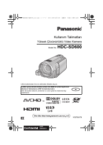 Kullanım kılavuzu Panasonic HDC-SD600EG Kaydedici kamera