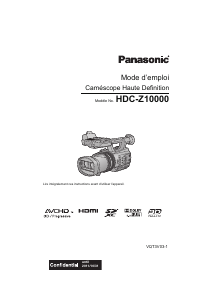 Mode d’emploi Panasonic HDC-Z10000 Caméscope