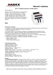 Manuál Hadex R317 Počítačka bankovek