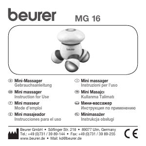 Kullanım kılavuzu Beurer MG 16 Masaj cihazı