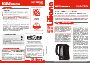 Manual de uso Liliana AP965 Hervidor
