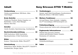 Bedienungsanleitung Sony Ericsson D750i (T-Mobile) Handy