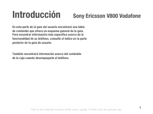 Manual de uso Sony Ericsson V800 (Vodafone) Teléfono móvil
