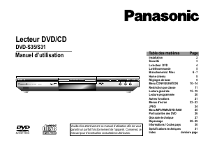 Mode d’emploi Panasonic DVD-S31EG Lecteur DVD