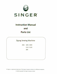 Manual Singer 20U-109 Industrial Sewing Machine