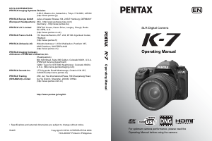 Manual Pentax K-7 Digital Camera