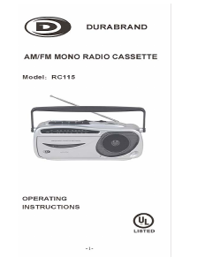 Manual Curtis RC115 Cassette Recorder