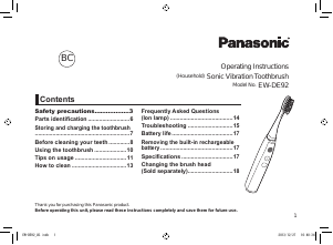 Manual Panasonic EW-DE92 Electric Toothbrush