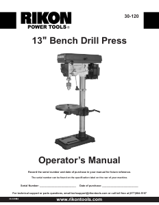 Manual Rikon 30-120 Drill Press