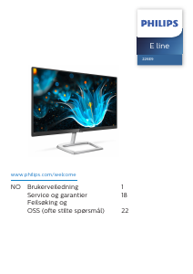 Bruksanvisning Philips 226E9QDSB LED-skjerm