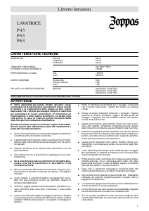 Manuale Zoppas P63 Lavatrice