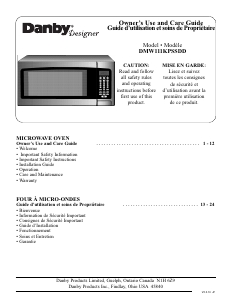 Manual Danby DMW111KPSSDD Microwave