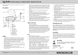 Bruksanvisning Clas Ohlson JA-301-UK Äggkokare