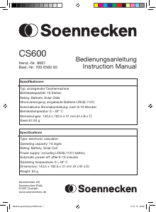 Handleiding Soennecken CS600 Rekenmachine