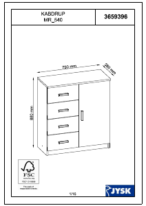 Εγχειρίδιο JYSK Kabdrup (79x88x35) Συρταριέρα