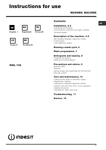 Manual Indesit SIXL 106 (EU) Mașină de spălat