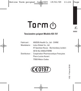 Mode d’emploi Torm KD-737 Tensiomètre