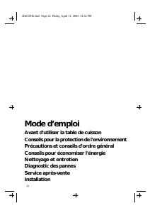 Mode d’emploi Bauknecht TGV 7400 SW Table de cuisson