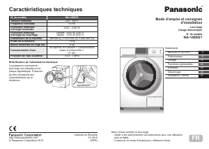 Mode d’emploi Panasonic NA-148XS1 Lave-linge