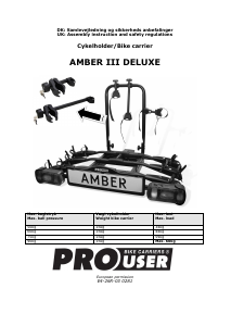 Brugsanvisning Pro User Amber III Deluxe Cykelholder