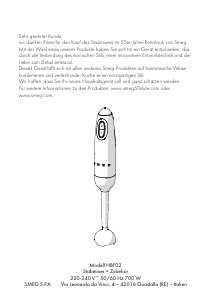Bedienungsanleitung Smeg HBF02PBEU Stabmixer