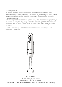 Instrukcja Smeg HBF02RDEU Blender ręczny