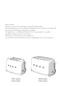 Manual Smeg TSF01BLEU Toaster